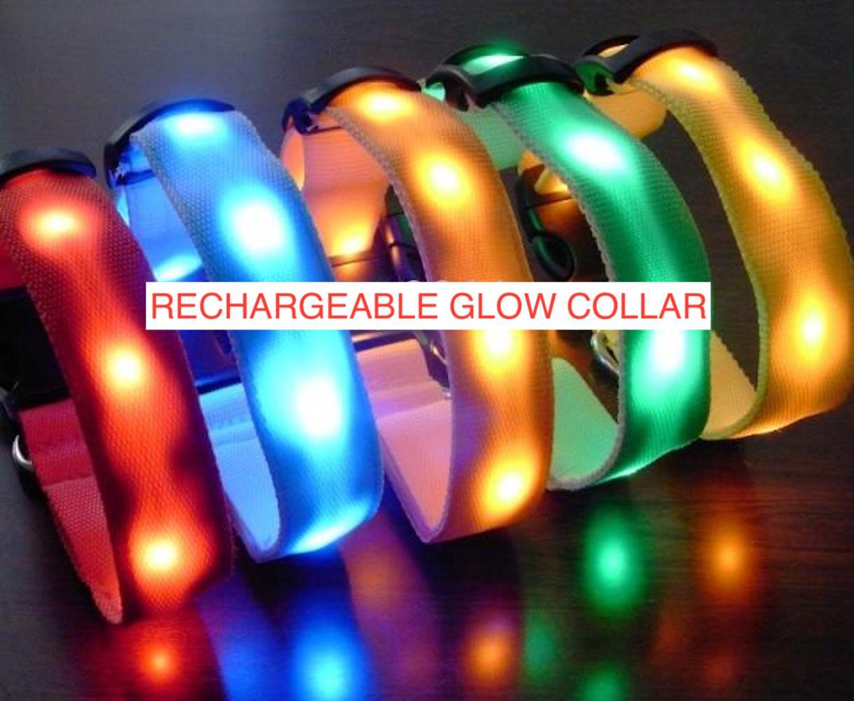 RECHARGEABLE LED PET GLOW COLLAR dog cat safety neck harness flash light USB