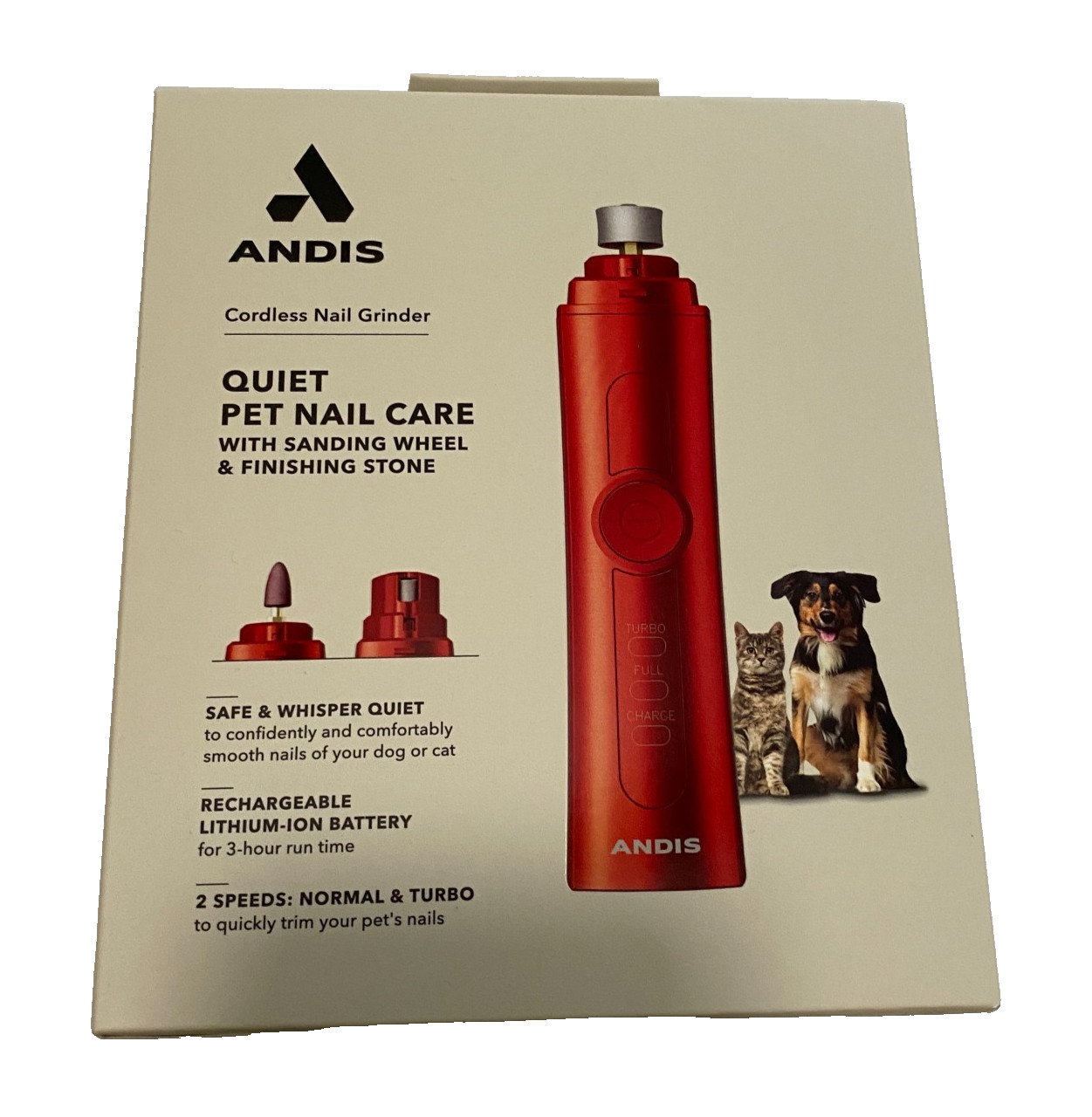 Andis Cordless Nail Grinder, Quiet Pet Nail Care, Red, New In Box, Sealed