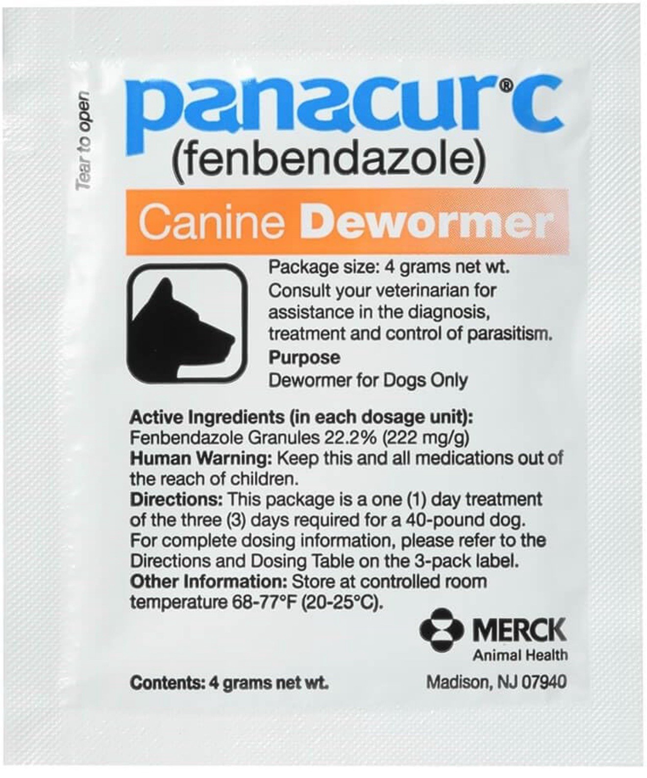 Panacur C 4 gram Canine Dewormer Treatment (3 packets) Exp. Date- 01/2027 NIP
