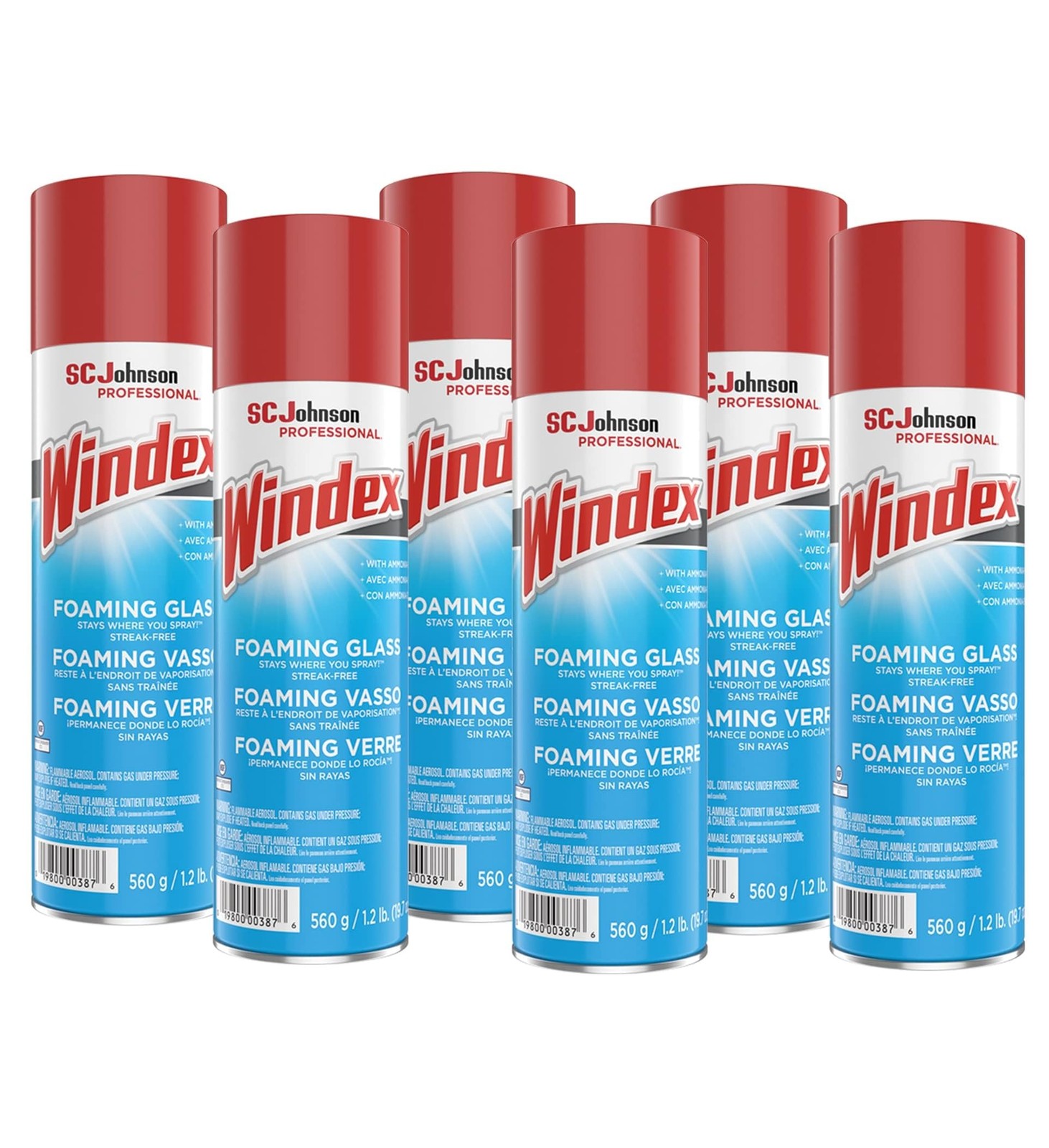 Windex Foaming Glass Cleaner, Fresh, 20 oz Aerosol Spray, 6/Carton (333813)