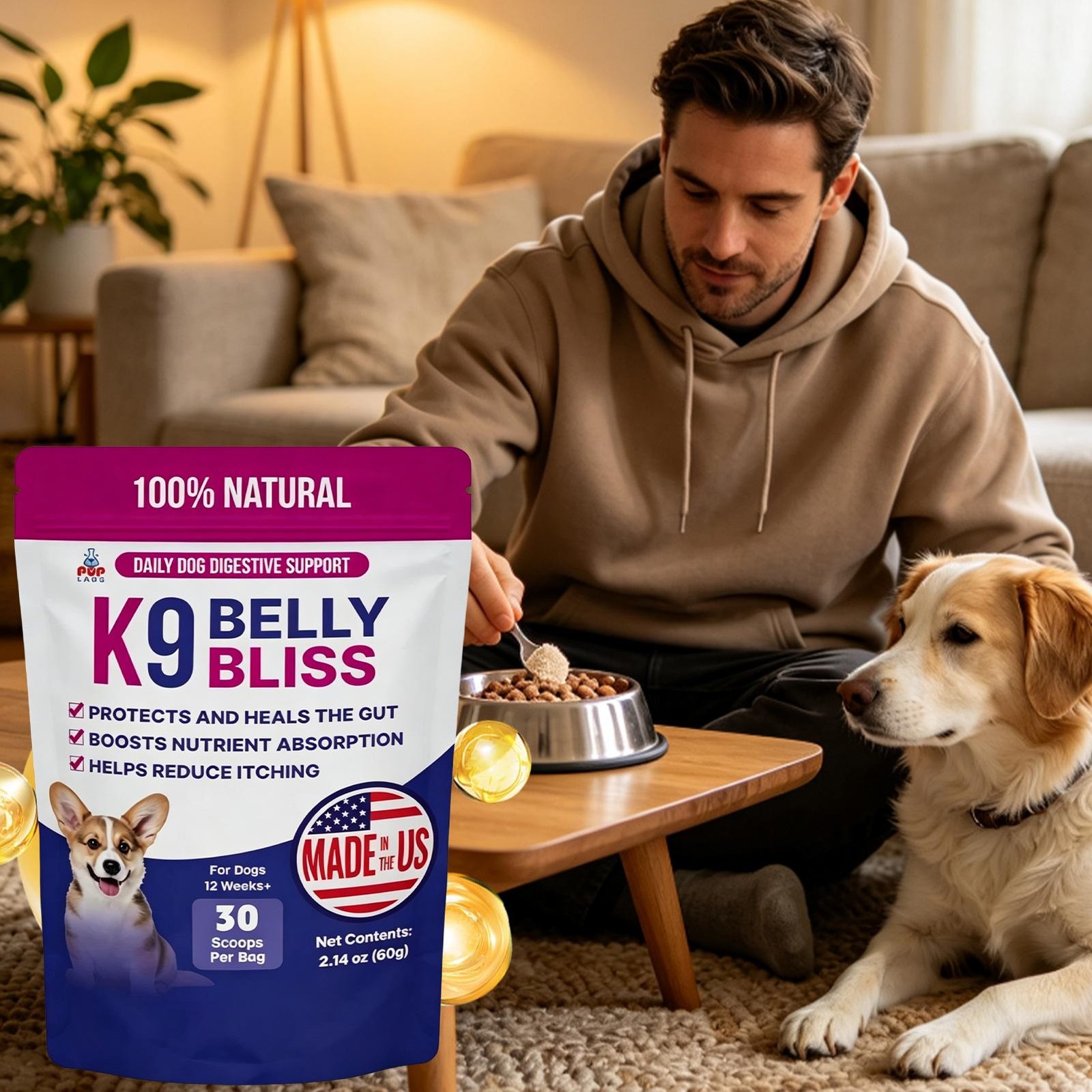 K9 Belly Bliss Dog Probiotic Powder 30 Scoops Gut Digestive Support