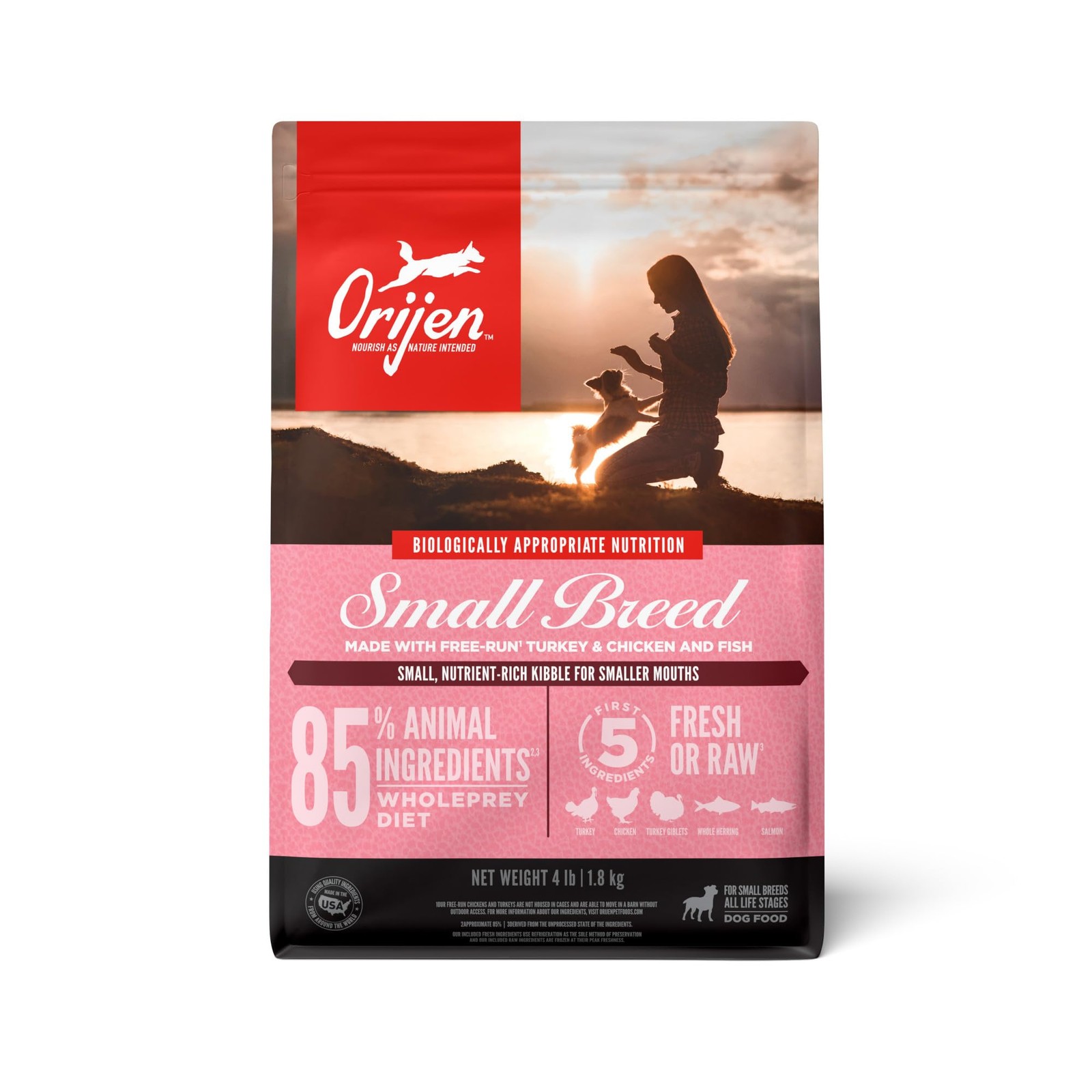 ORIJEN Grain Free High Protein Dry Dog Food Small 4 Pound (Pack of 1), Pink