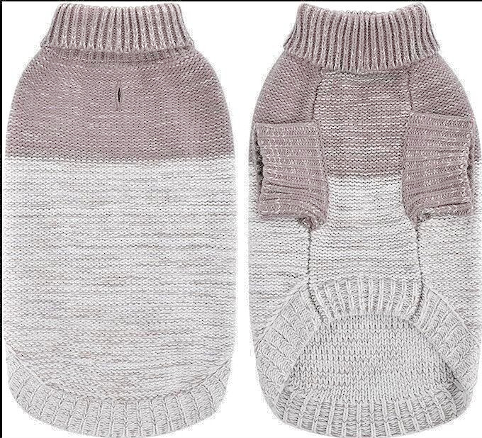 Knitted Pullover Dog Cat Sweater Turtleneck Cloth Leash Hole Queenmore S 4-9 lbs