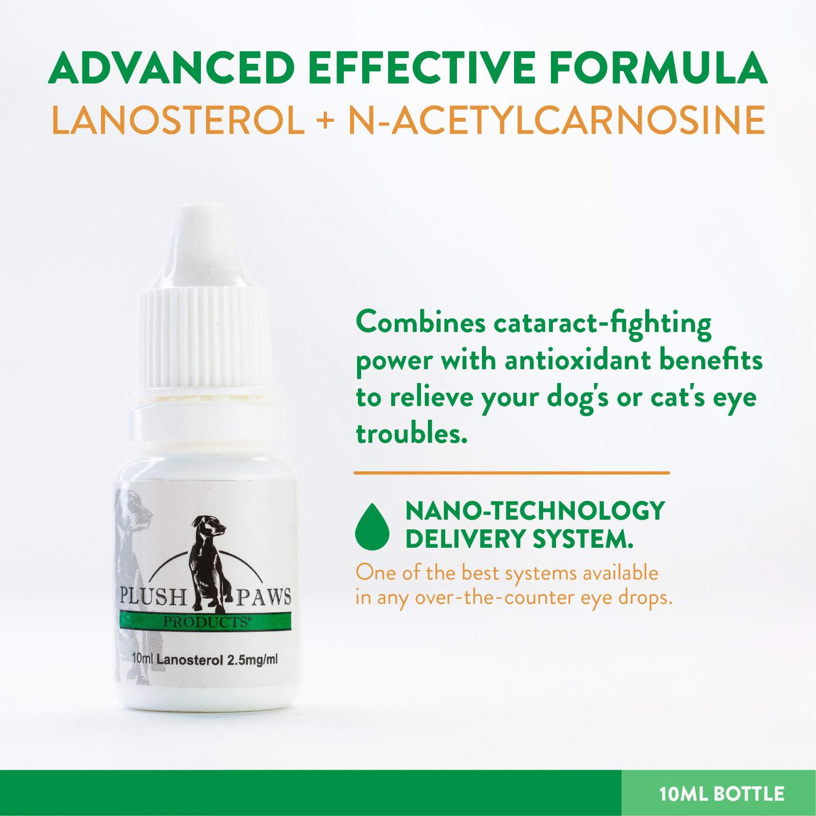 Plush Paws Lanosterol Solution + NAC, Dog Eye Care for Cataracts, Dryness Relief