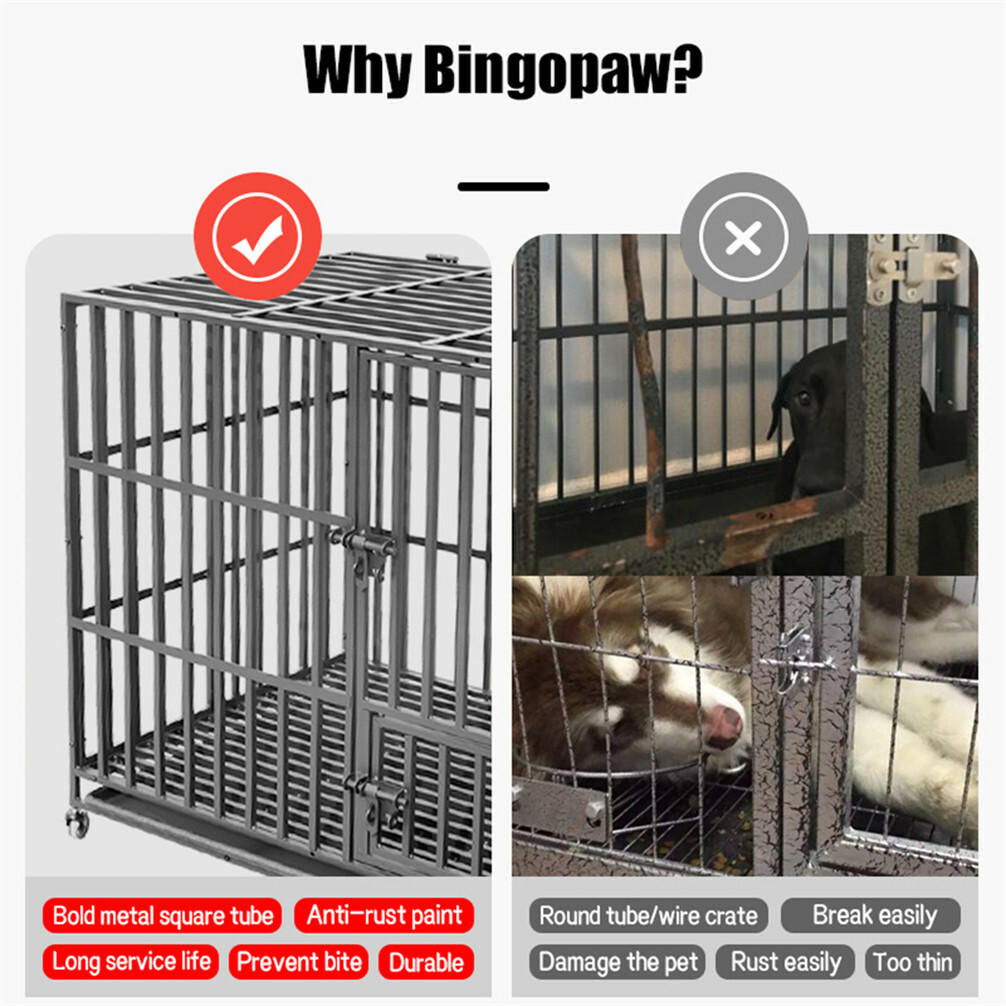 46” Jumbo Metal Heavy Duty Large Pet Dog Cage Crate Kennel Wheel Indoor Outdoor