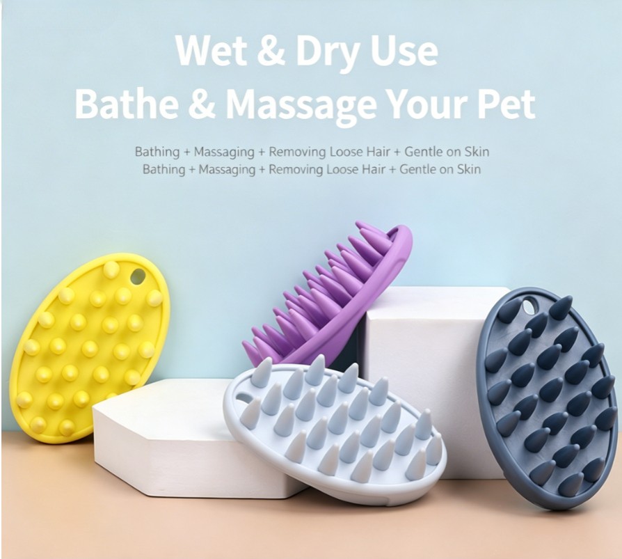 Light Yellow Pet Bath Massage Gloves Brush for Puppy Dog Cat Safety Silicone