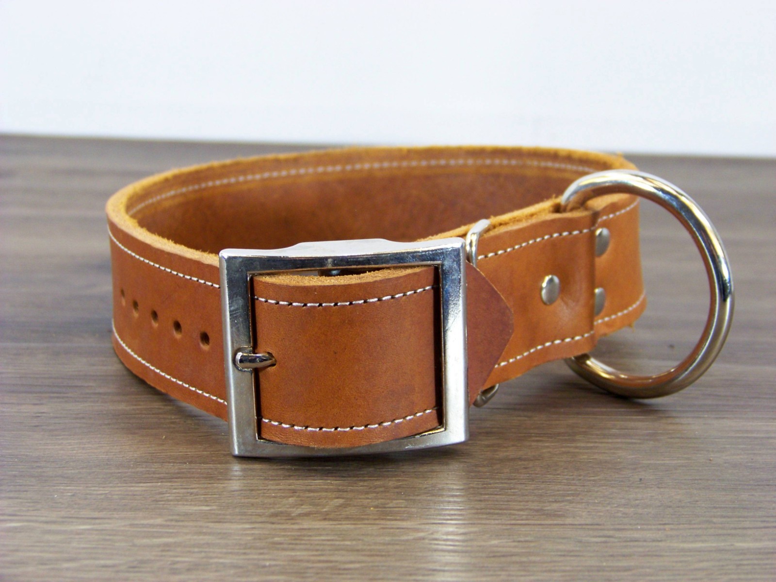 1 – 1/2 Inch-Wide Top Quality Leather Dog Collar W/ Stitching Made in USA