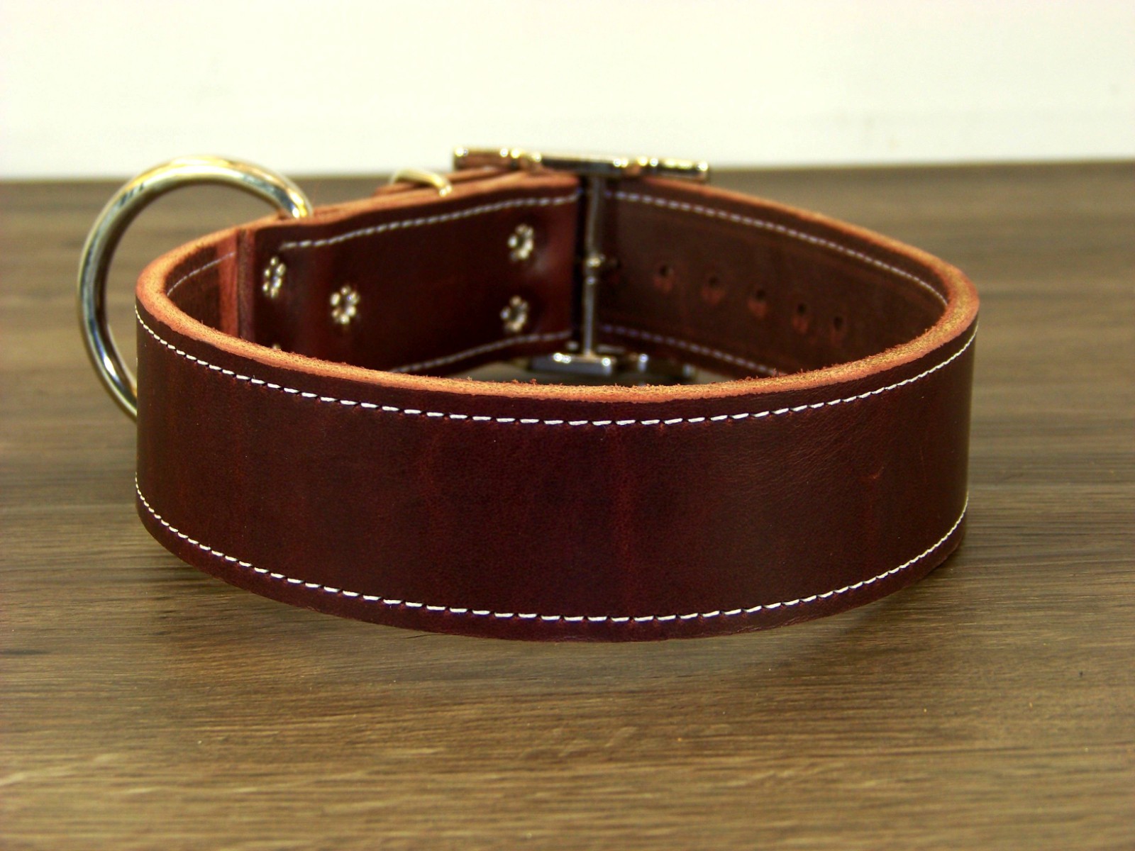 1 – 1/2 Inch-Wide Top Quality Leather Dog Collar W/ Stitching Made in USA