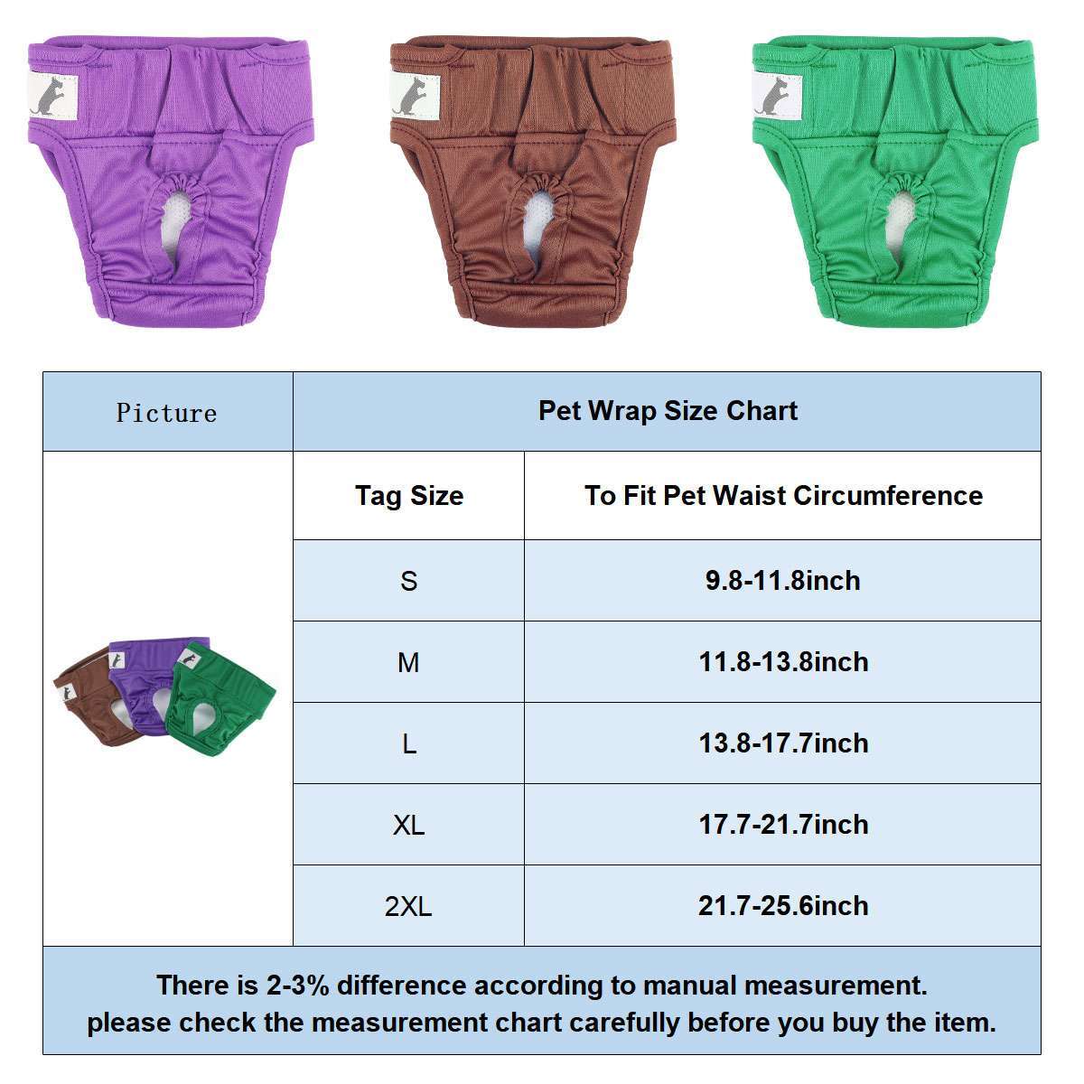3PACK Female Dog Diapers Cat Waterproof Leak Proof Washable Reusable S M L 2XL