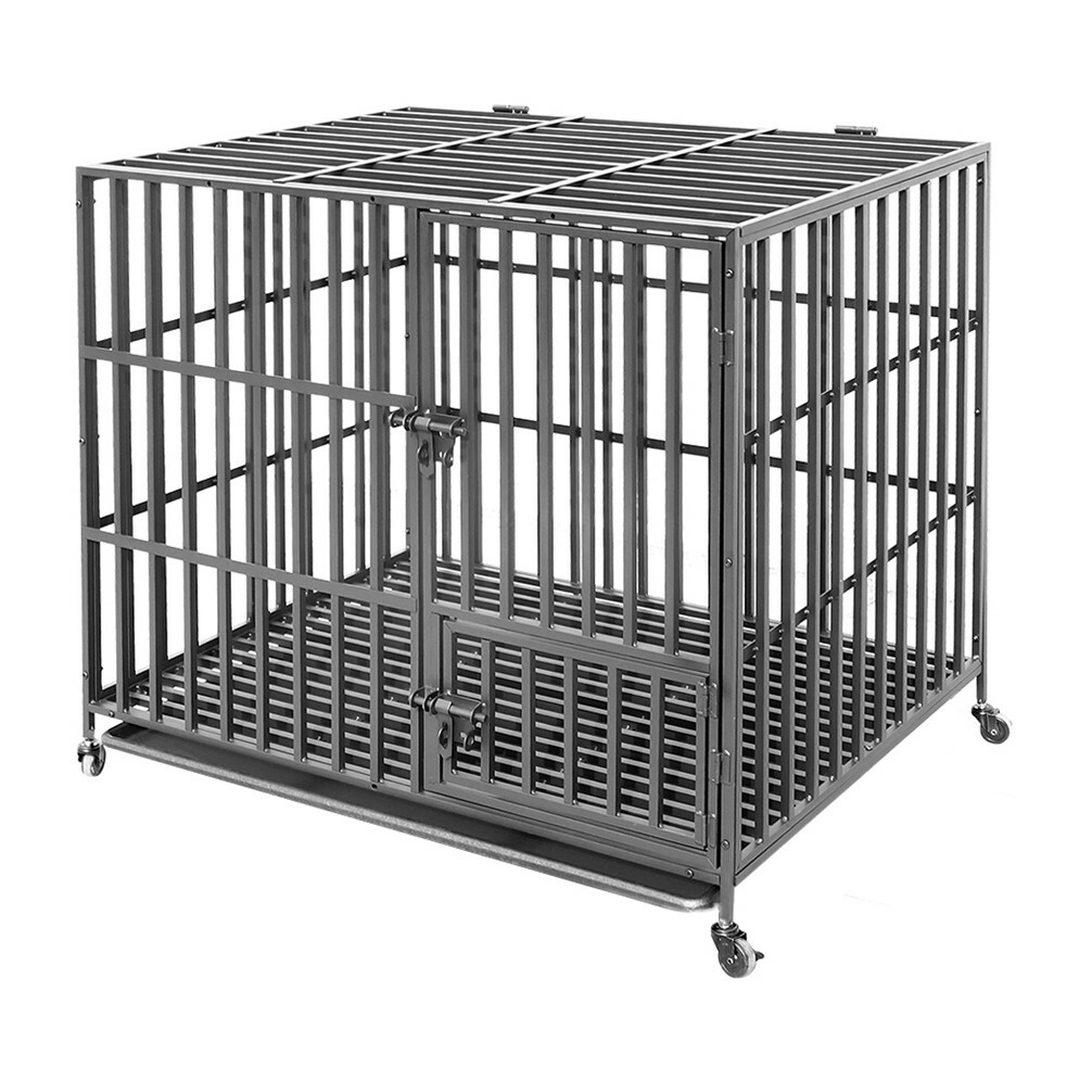 46” Jumbo Metal Heavy Duty Large Pet Dog Cage Crate Kennel Wheel Indoor Outdoor