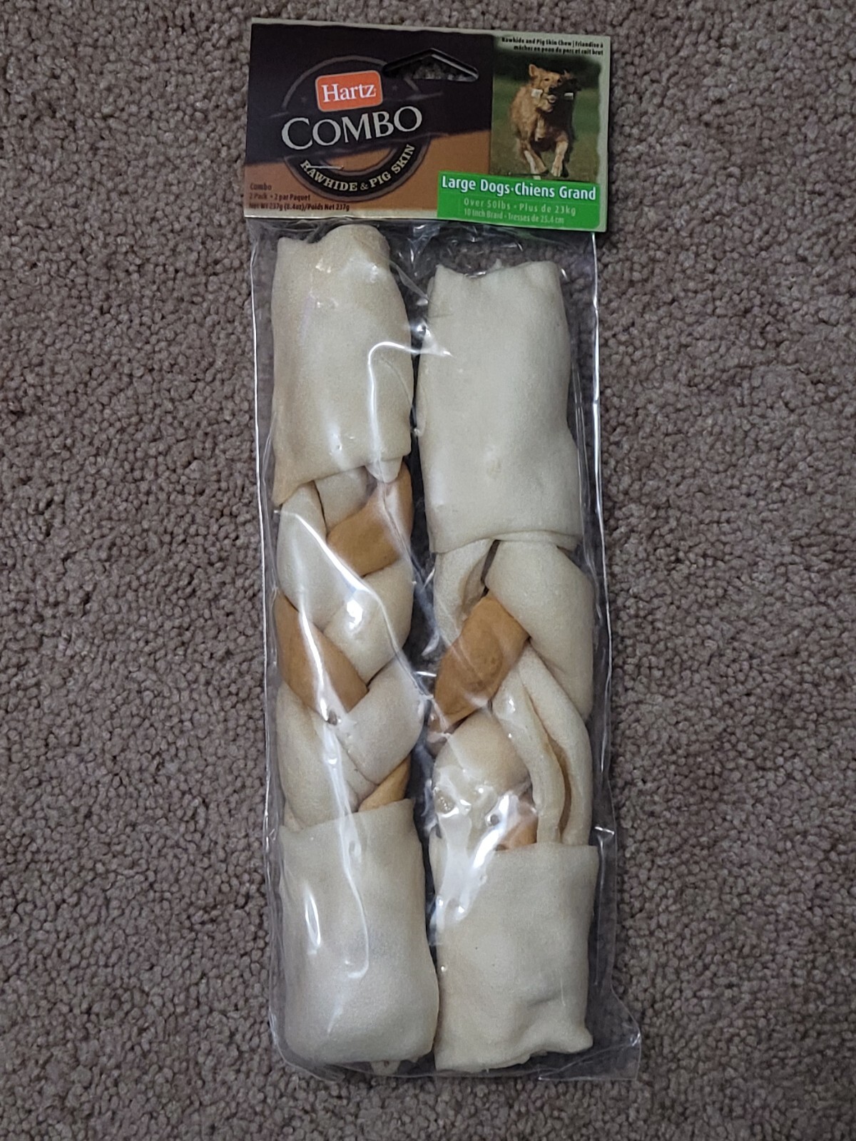 1 Package of 2 Hartz Combo Rawhide Pig Skin Chew 10″ Bones 8.4oz Large Dog F/S