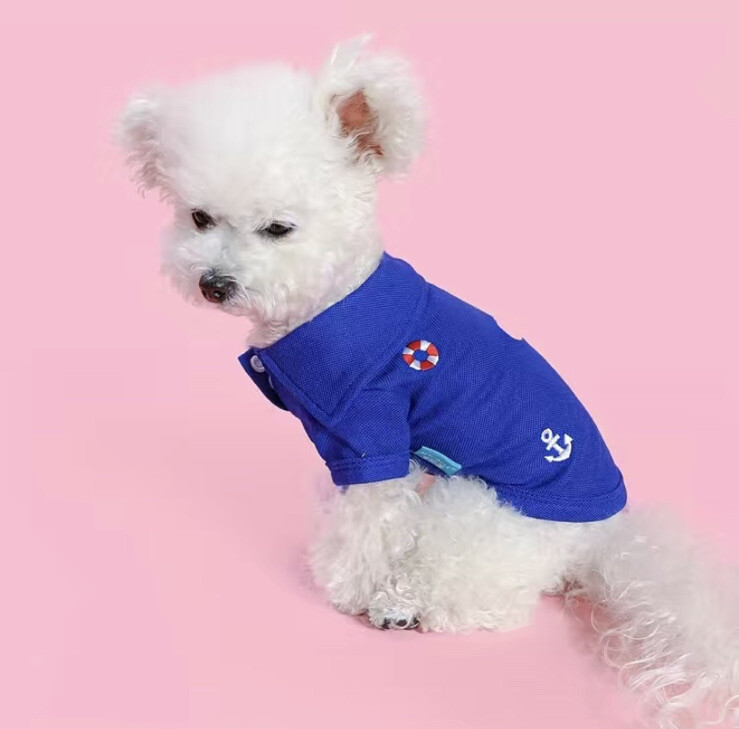 PetCircle Blue Sailor Embroidered Polo Short Sleeve Shirt Small Dogs BUST 16.56″