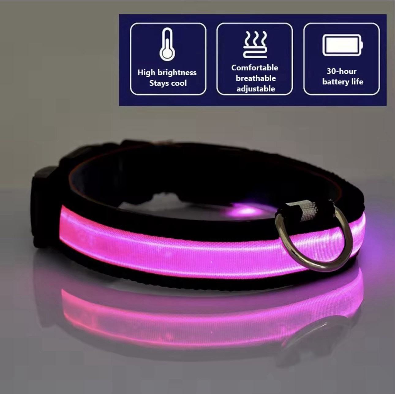 LED Dog Collar USB Rechargeable Waterproof Light Up for Night Safety