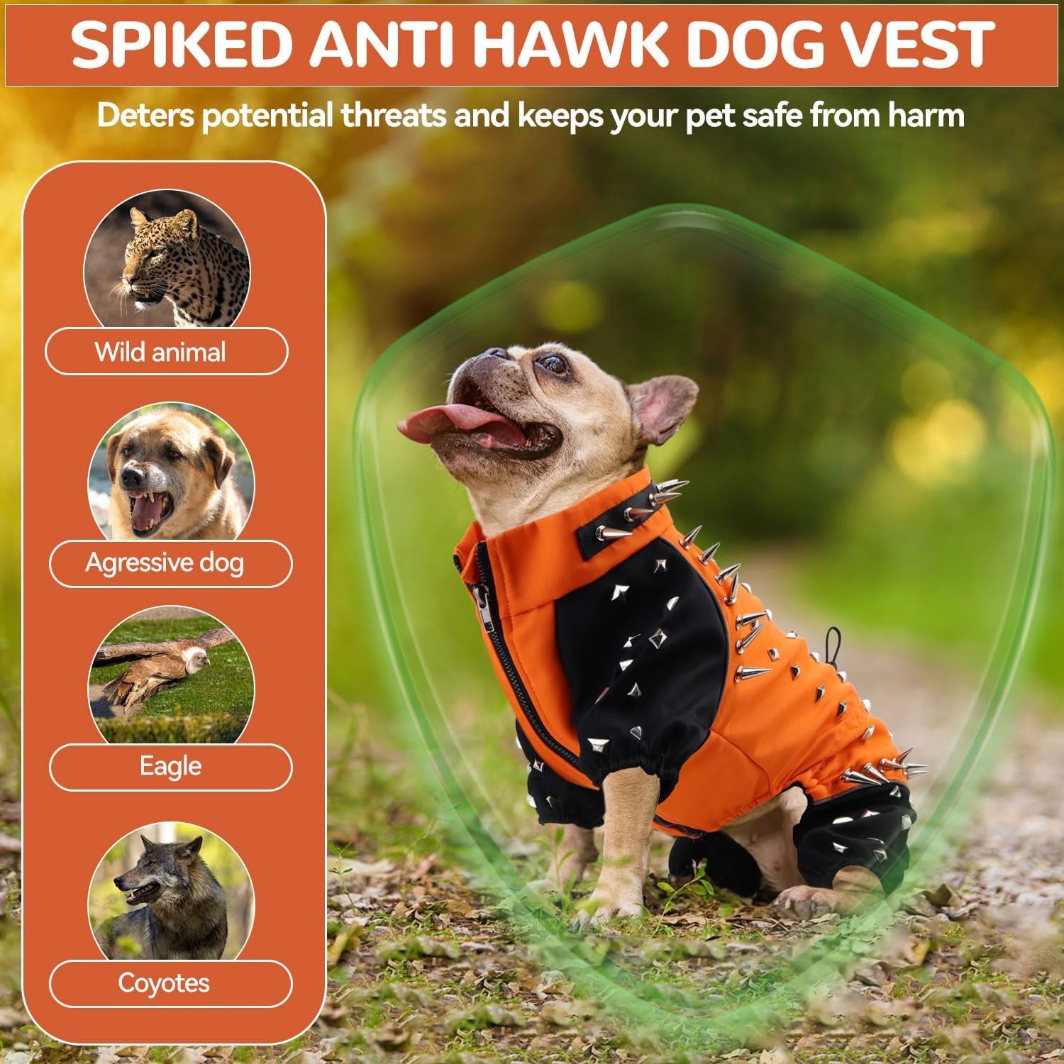X-SMALL Anti-Hawk Dog Puncture Resistant Vest, Hard Plastic Spikes, Metal Rivets