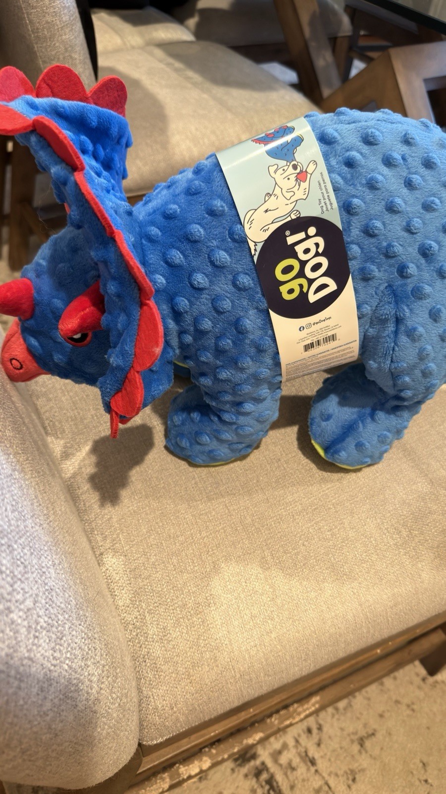 Go Dog Toy Triceratops Dinosaur with Chew Guard Technology blue dog toy New
