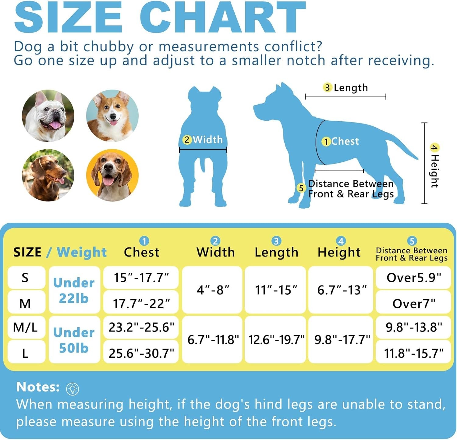 Size M/L – Dog Wheelchair for Back Legs, Adjustable Height/Length/Width