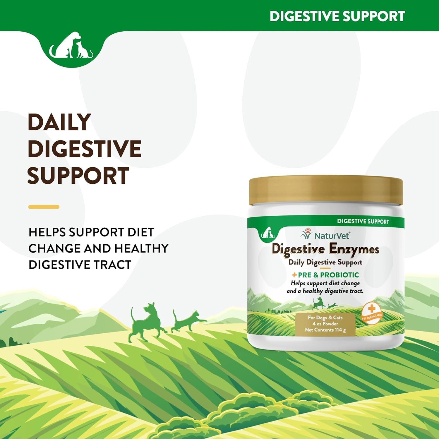 NaturVet DIGESTIVE ENZYMES PROBIOTICS Healthy Digestion for Dogs and Cats 4 oz
