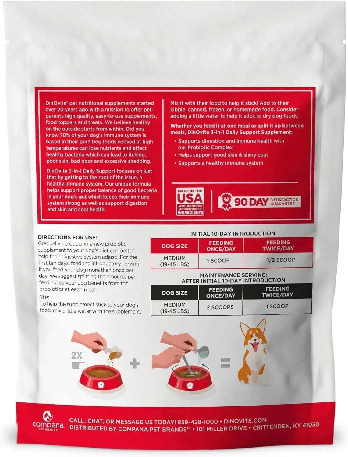 Dinovite for Medium Dogs | Probiotic Supplement for | 18-45 lbs | 90 Servings