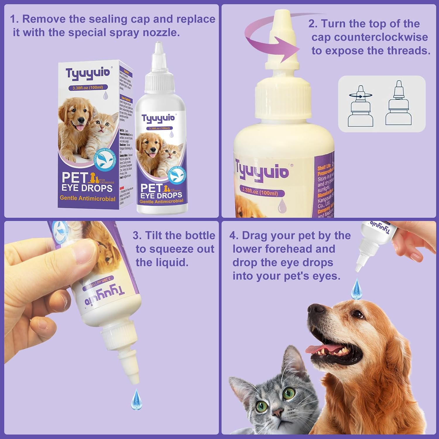 Pet Eye Drops for Dogs and Cats to Soothe Eyes Irritation & Infection Allergy,Re