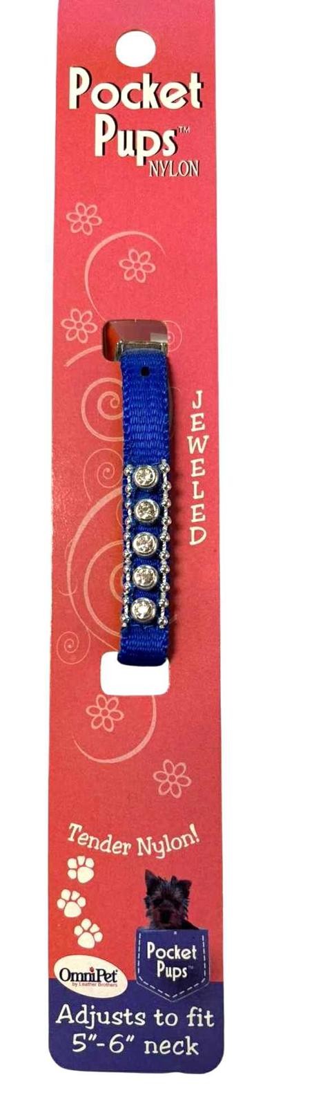 Pocket Pups Jeweled Dog/Cat/Ferret Micro Pet Collar Xtra-Small 5″-6″ Neck Blue