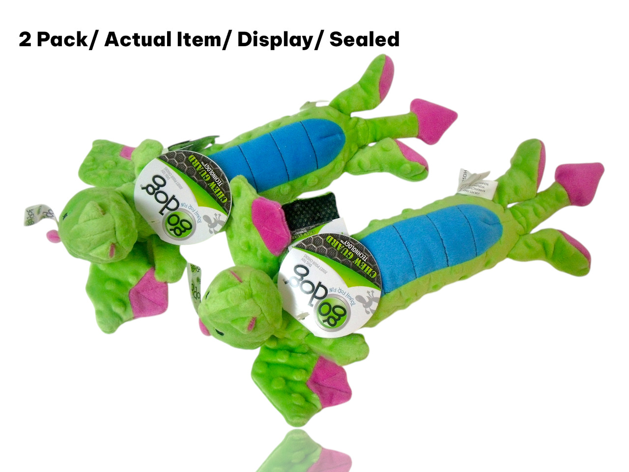 (2-Pack) GoDog Squeaky Dog Toy Large Skinny Dragon Durable w/ Chew Guard 16″ New