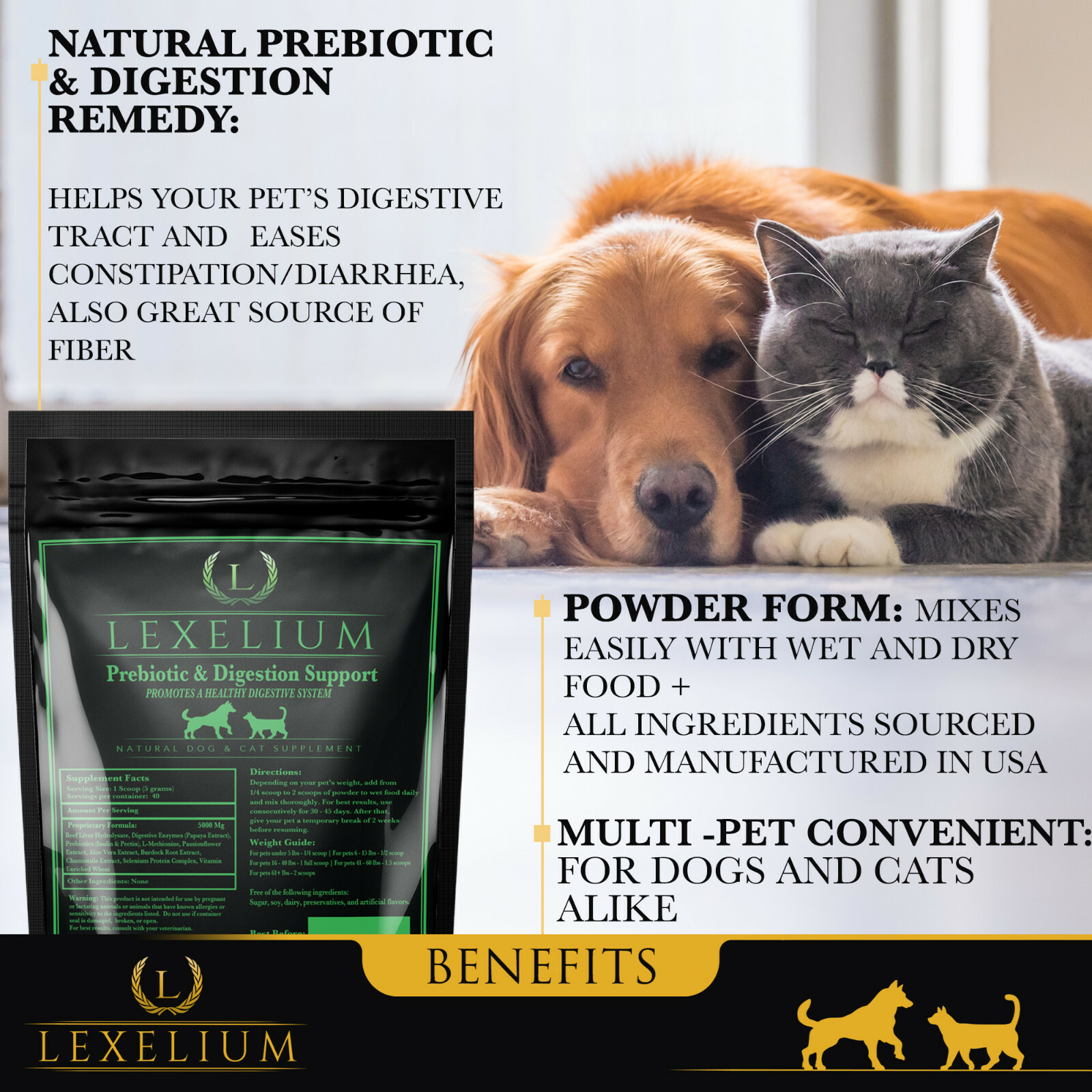 Prebiotic & Digestion Aid For Dogs and Cats | Helps with Constipation & Diarrhea
