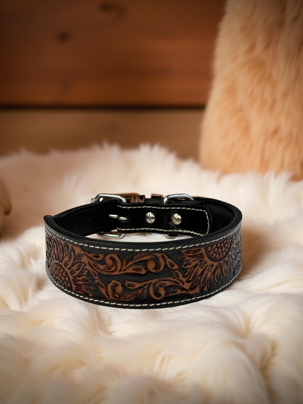 Western Leather Handmade Pet Dog Collar Heavy Duty Hand Tooled Adjustable