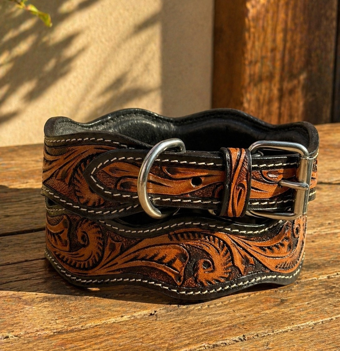 Western Leather Handmade Pet Dog Collar Heavy Duty Hand Tooled Adjustable