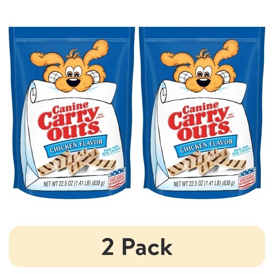 (2 pack) Canine Carry Outs Chicken Flavor Dog Treats, 22.5oz Bag