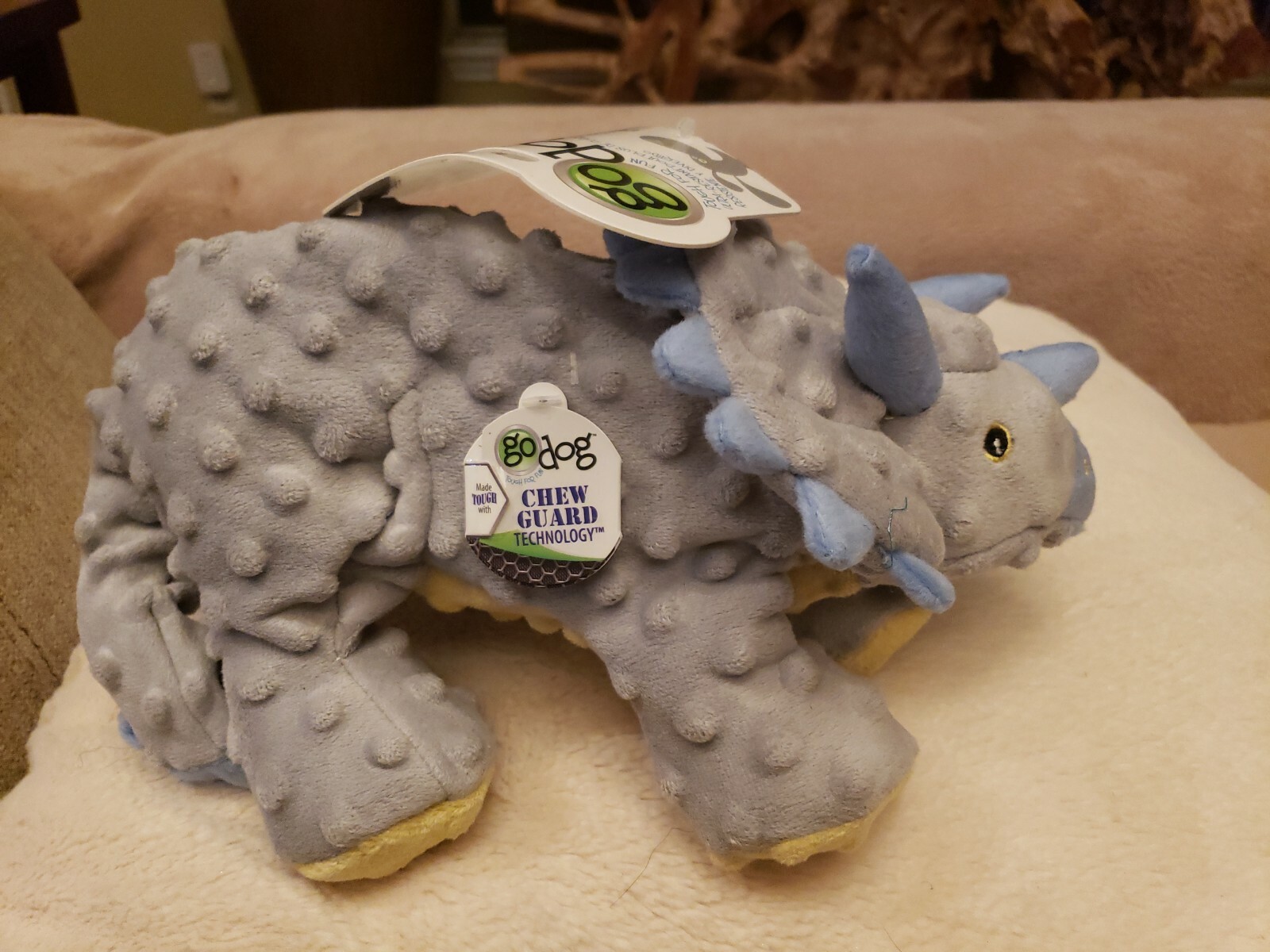 godog Dinos Triceratops with Chew Guard Technology Dog Toy, Grey, Large