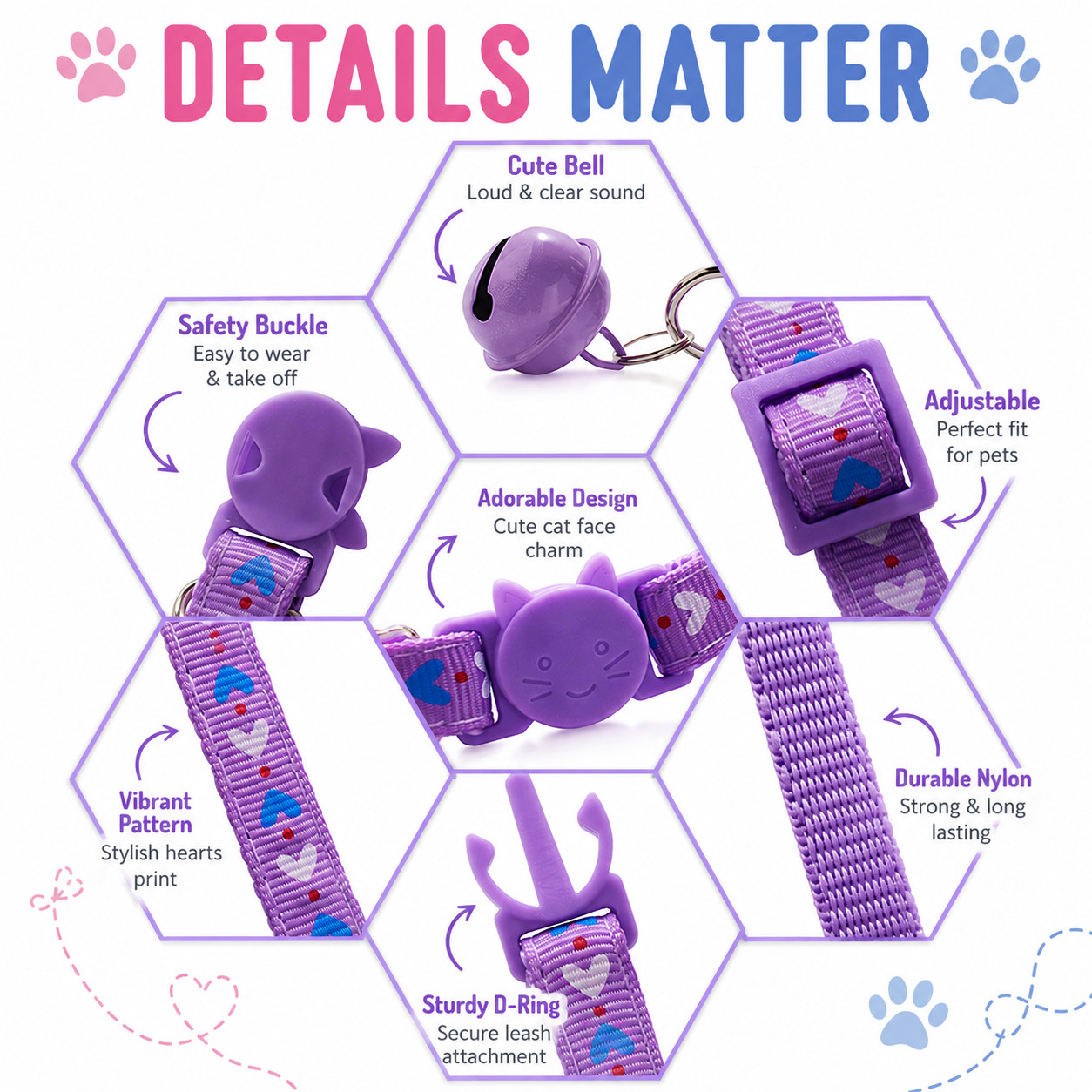 Reflective Nylon Cat Collar with Bell Adjustable Safety Collar for Cats & Dogs