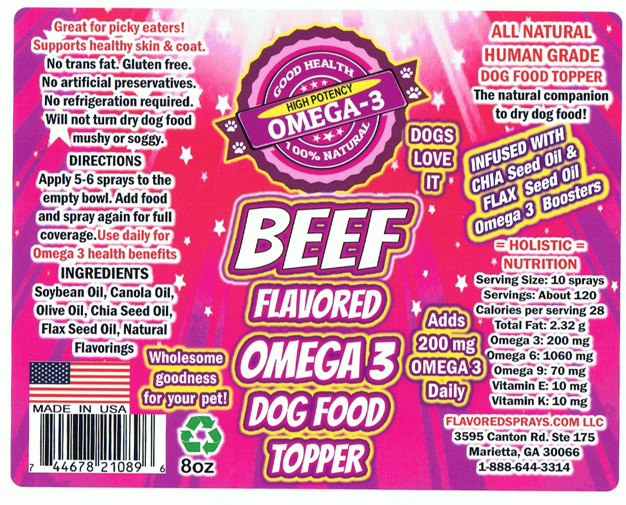 All Natural Dog Food Flavor Enhancer Bacon 8 oz and Beef 8 oz