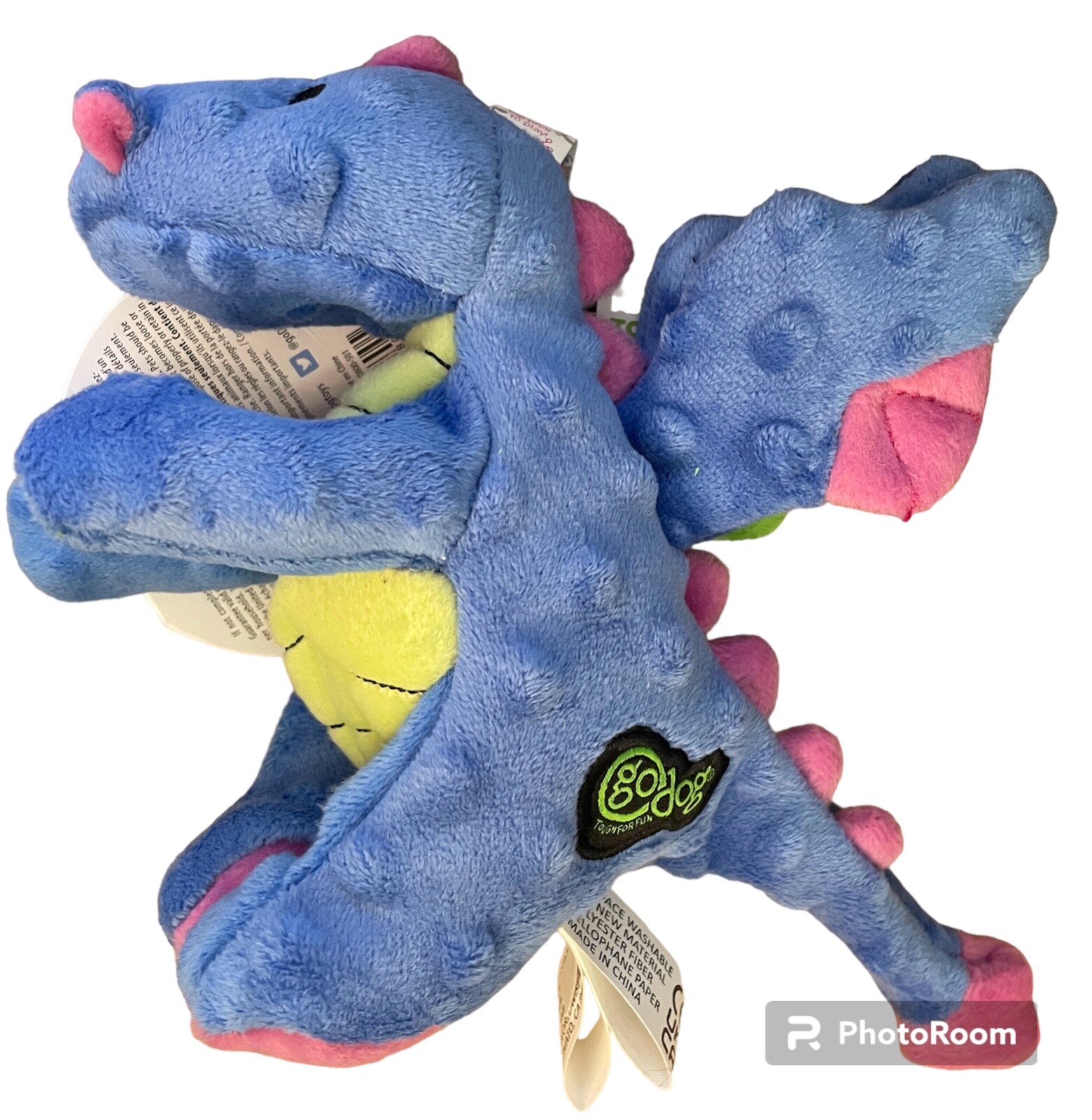 goDog Periwinkle Dragon Squeaky Plush Dog Toy Guard Technology Blue Small 8X6.5″