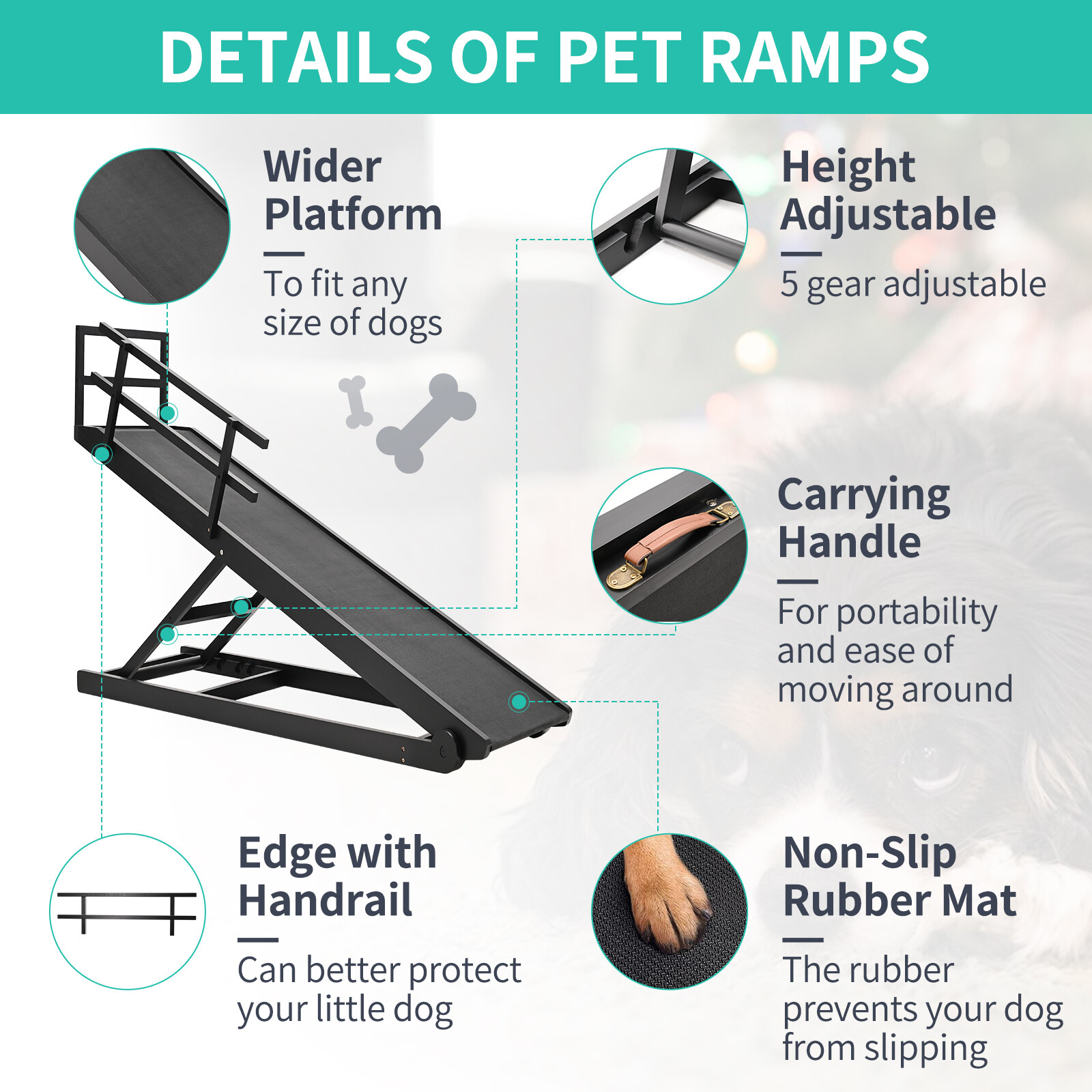NAIZEA 63″ L Dog Ramp, Extra Large Adjustable Folding Pet Ramp With Side Rails