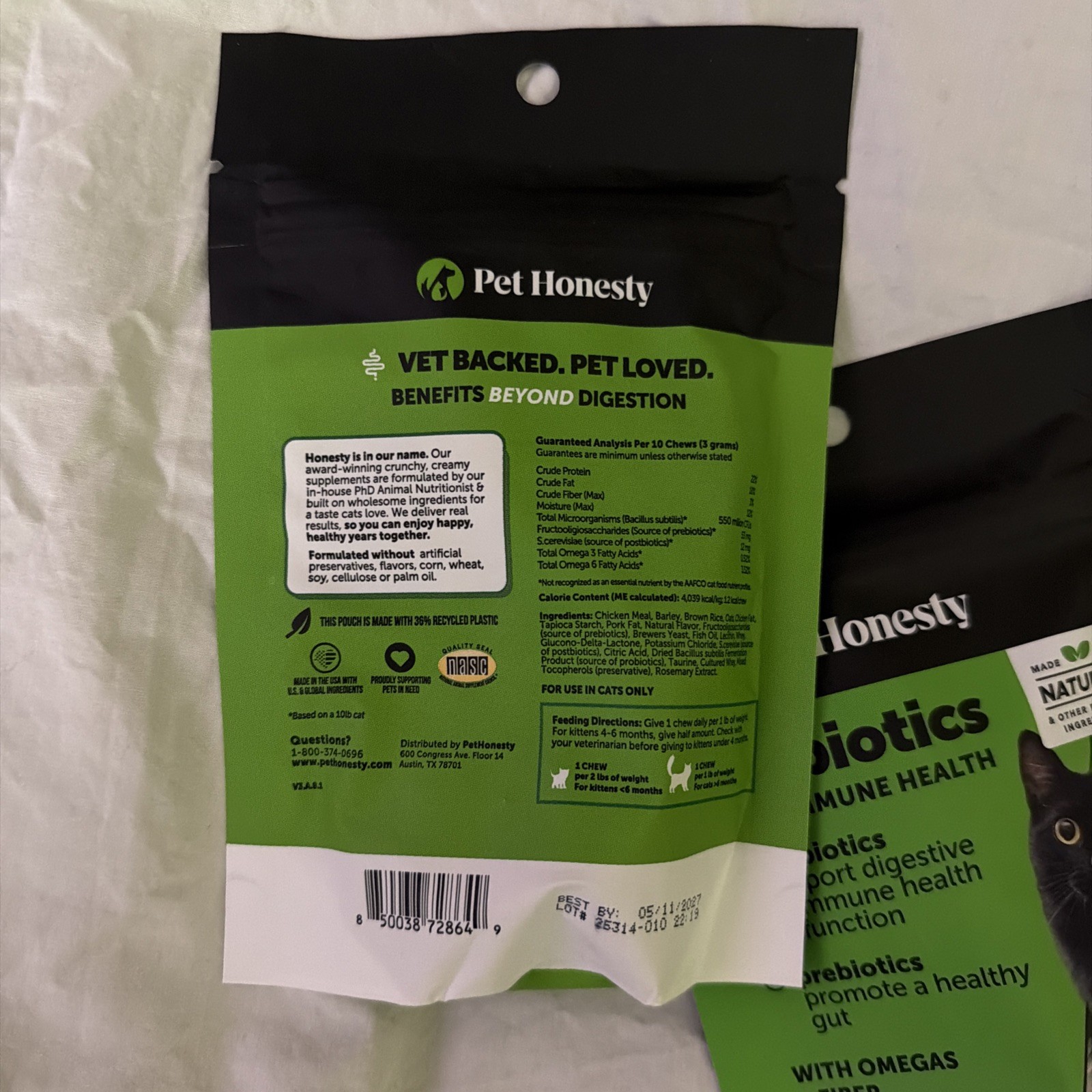 (2xBUNDLE) PET HONESTY Probiotics, For Cats, Chicken, 3.7 oz Ex2027