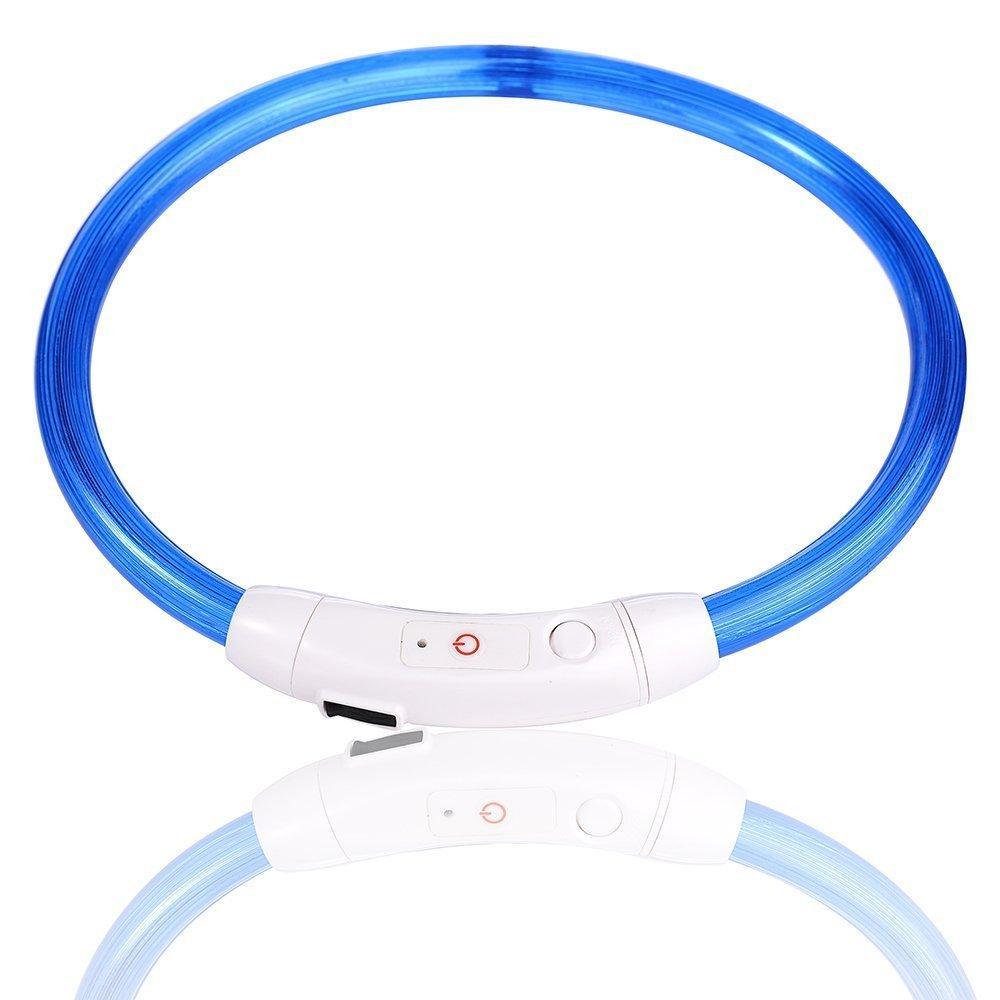 PET LED LIGHT-UP Glow-in-the-dark USB RECHARGEABLE COLLAR Dog Night Safety Flash