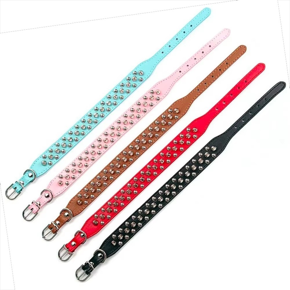 Spiked Studded Dog Collar Rivet Adjustable PU Leather Pet XS S M L XL 8 Color