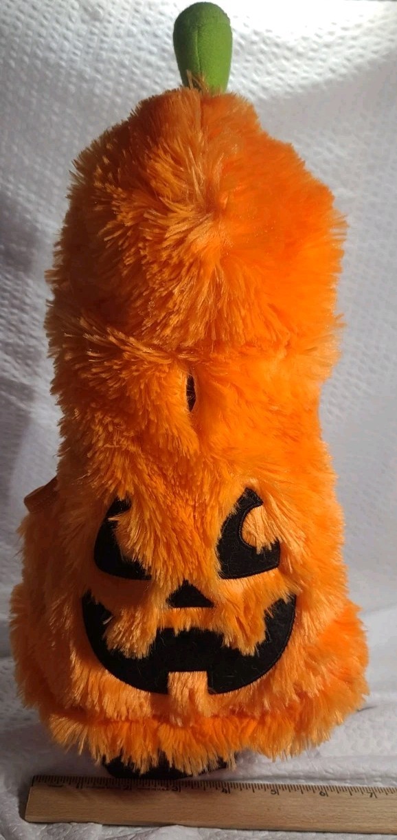 2 Xtra Small Dog Cat Sherpa Halter Collar Faux Suede Pumpkin Costume Plushie