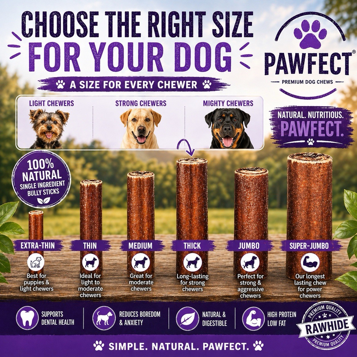 Pawfect 6″ JUMBO Cut Bully Sticks Beef Adult Dog Chews Treats 10-pack