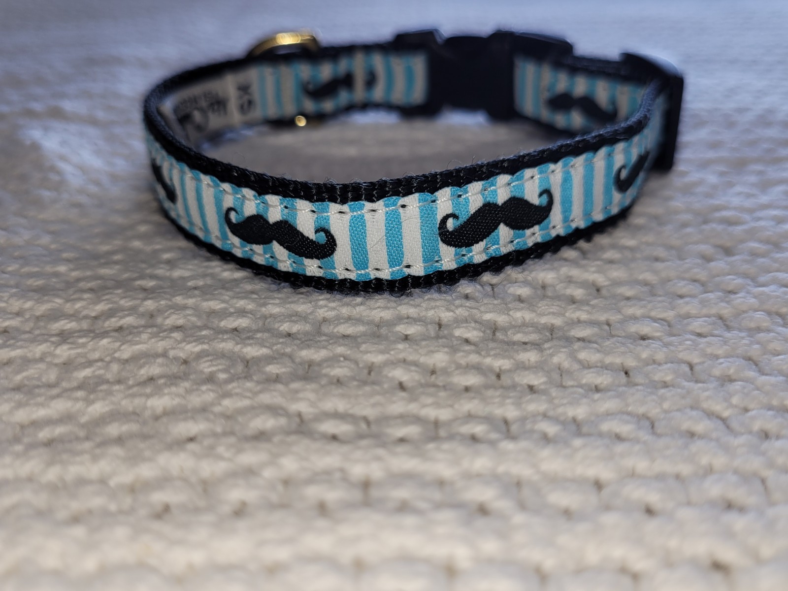 Up Country White And Blue Dog Collar Mustaches Adjustable Made In USA Xtra Small