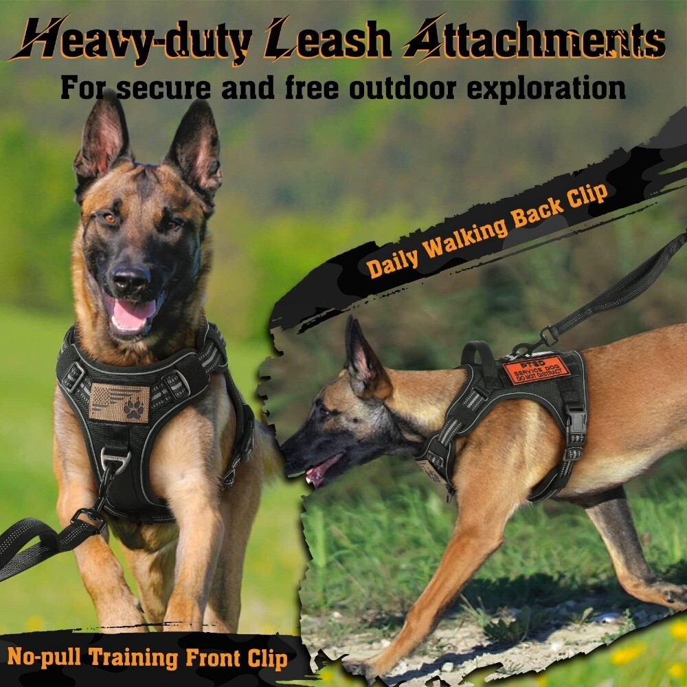 rabbitgoo Dog Harness No Pull Tactical Vest Adjustable Reflective Military Black