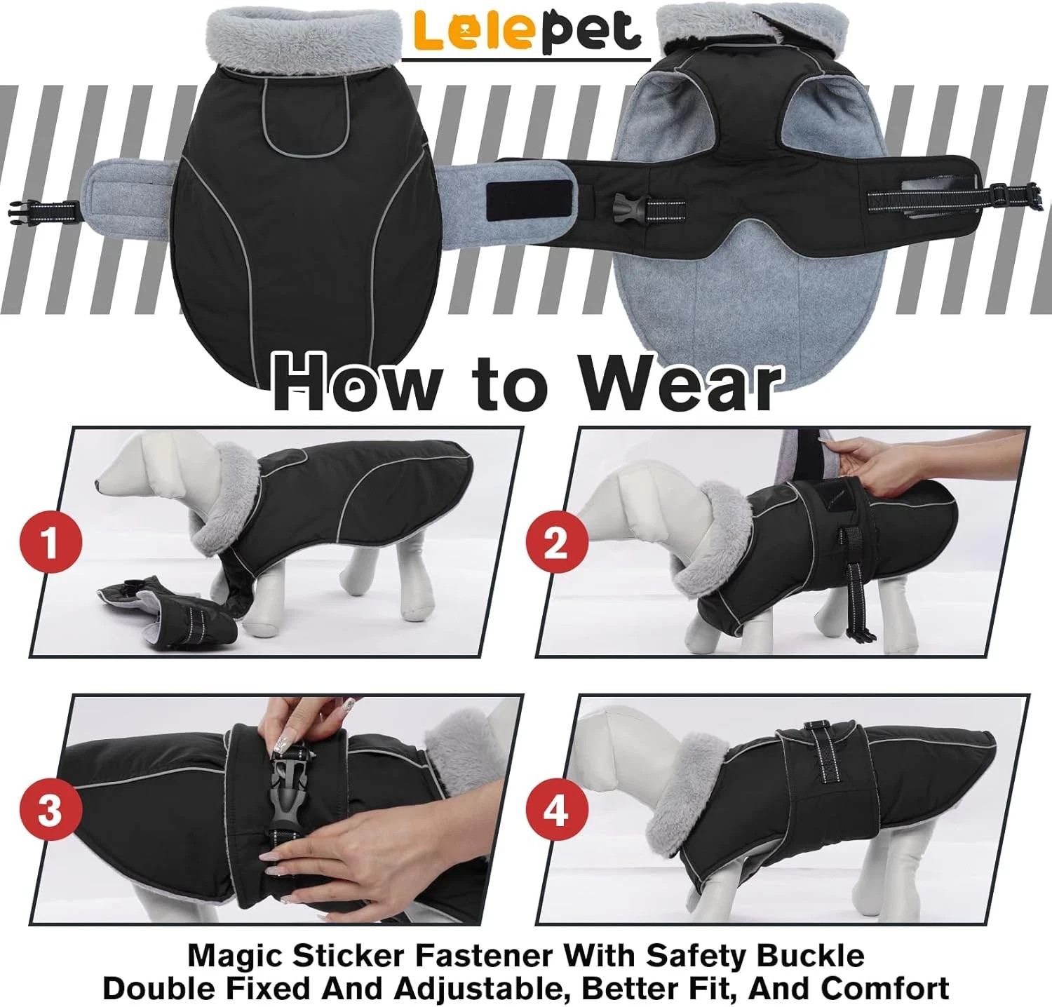 Warm Dog Coats for Large Dogs Waterproof Dog Jacket Reflective Pet Fleece Vest W