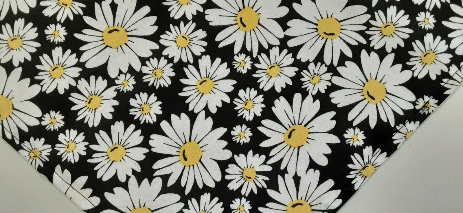 Dog Bandana/Scarf, Tie On, Black, White Daisies, S, M, L
