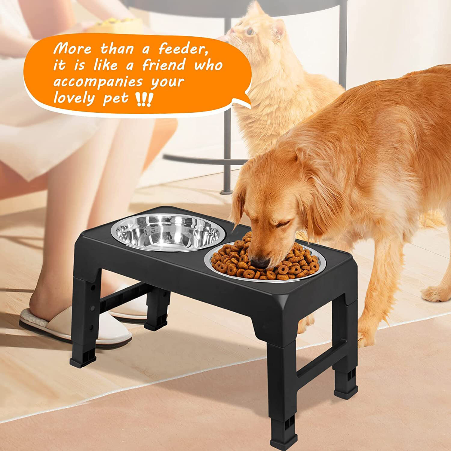 Adjustable Pet Dog Feeder Bowl Elevated Raised Stainless Steel Food Water Stand