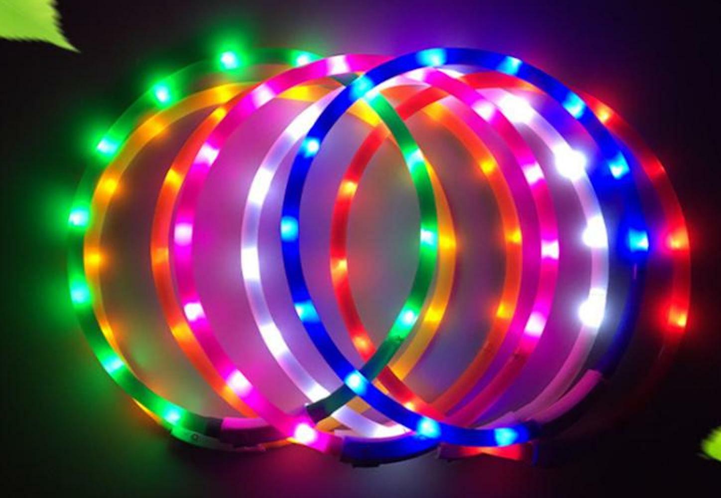 SOFT SILICONE LED FLASH dot LIGHT-UP glow el USB rechargeable Pet Dog Cat COLLAR