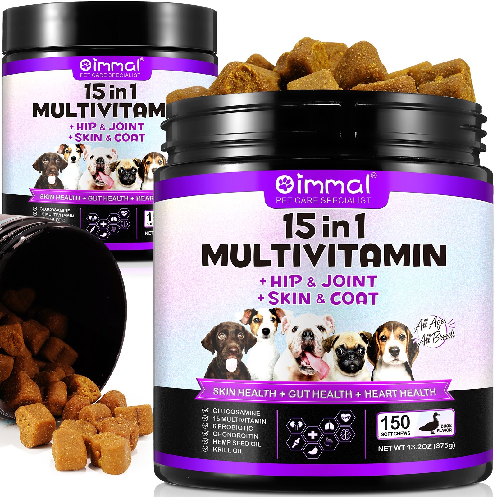 15 in 1 Dog Multivitamins and Supplements, Dog Hip and Joint Supplement,150 Chew