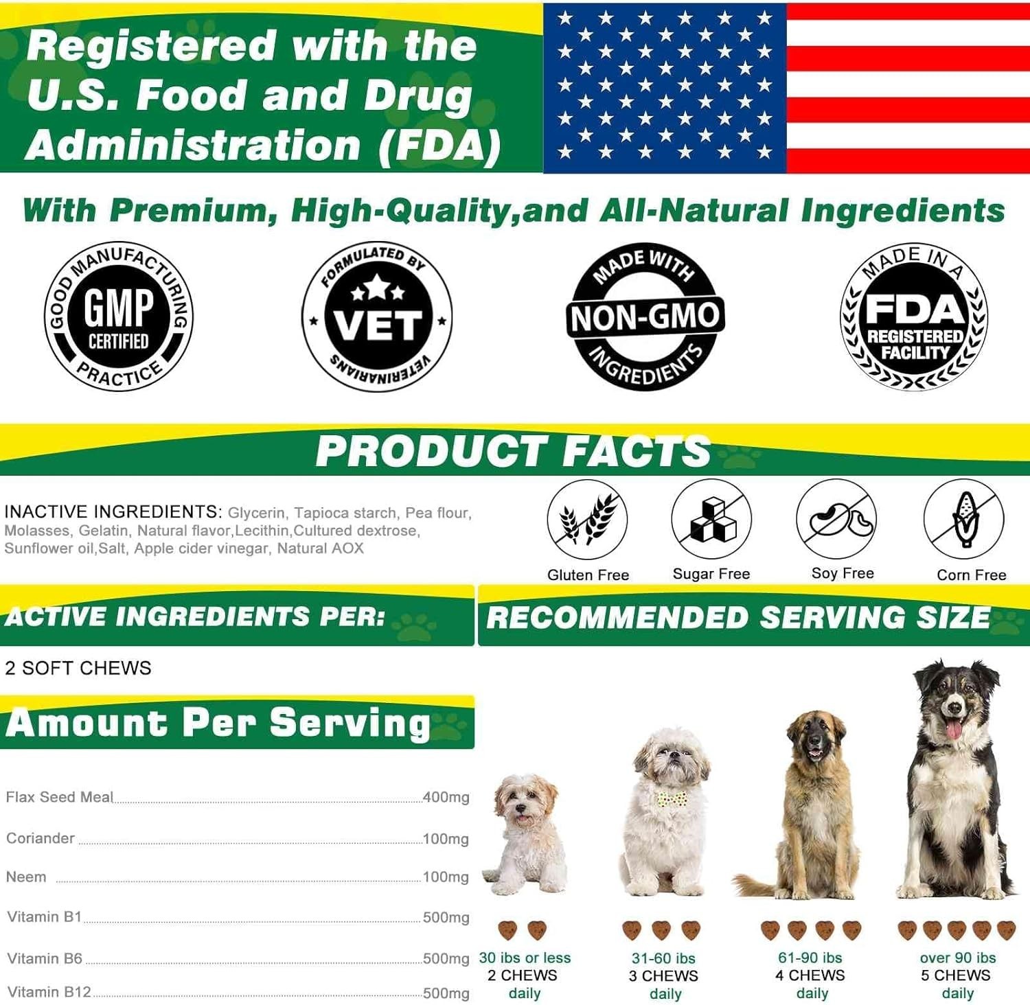 Flea Tick Prevention for Dogs Soft Chews 180 Ct Immune Support All Natural