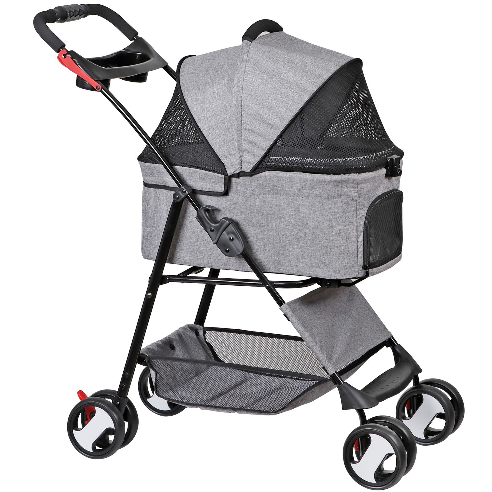 3 in 1 Folding Dog Stroller Pet Stroller for Medium Dog w/Removable Carrier Gray