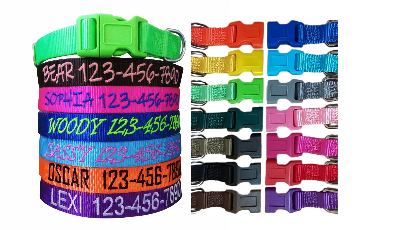 Personalized Customized Embroidered Dog Name Adjustable Nylon Collar For Dogs