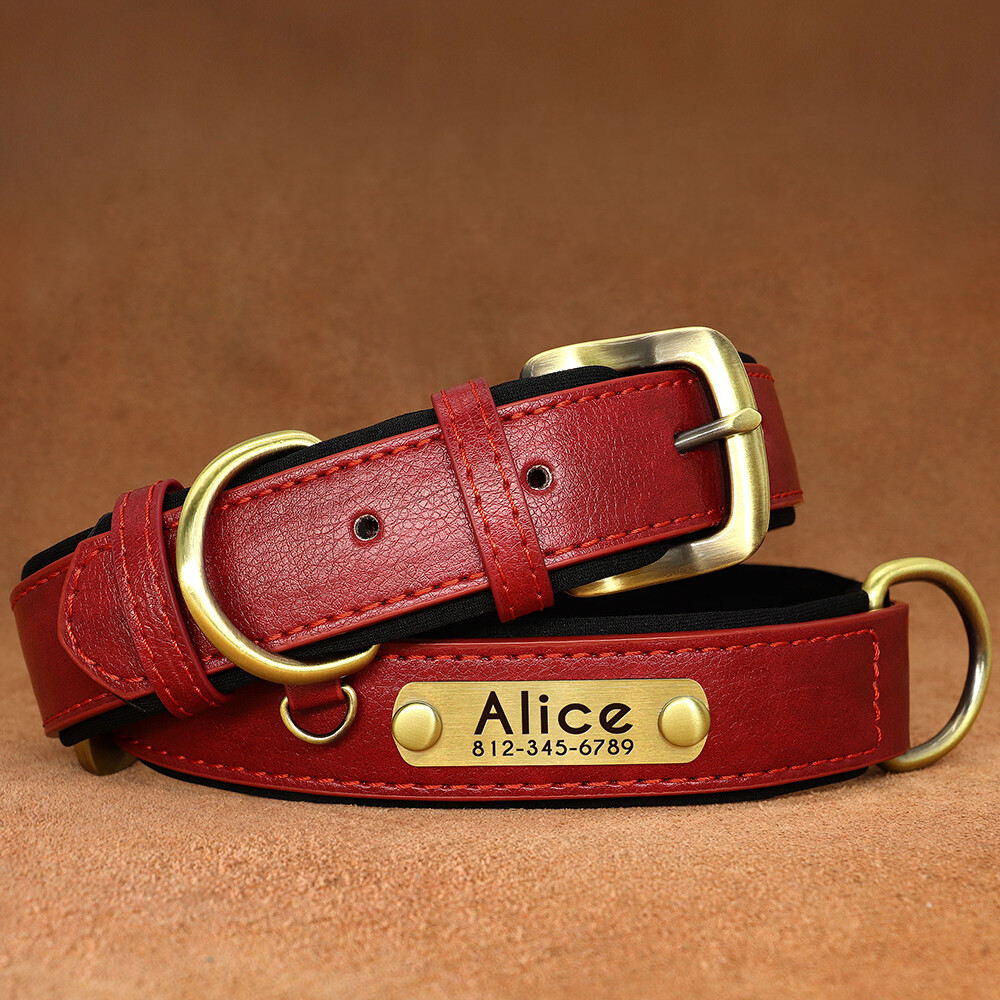 PERSONALIZED Soft Leather Dog Collar Custom Puppy Cat Name Free Engraved XS-XL